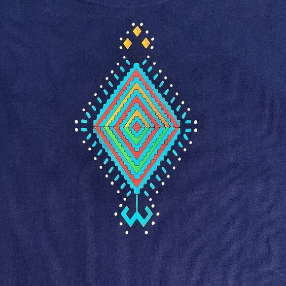 SABAKU Artsy Top Size 1X Ethnic Aztec Southwestern Print Navy 3/4 Sleeve BOHO - Picture 2 of 8
